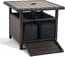 Wicker Patio Side Table with Umbrella Hole and Weight Bags