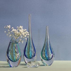 Hand Blown Glass Vase Tall Boho Art Glass Murano Style