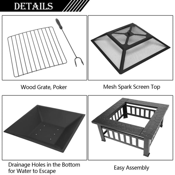 Outdoor Steel Fire Pit with Spark Screen and Poker