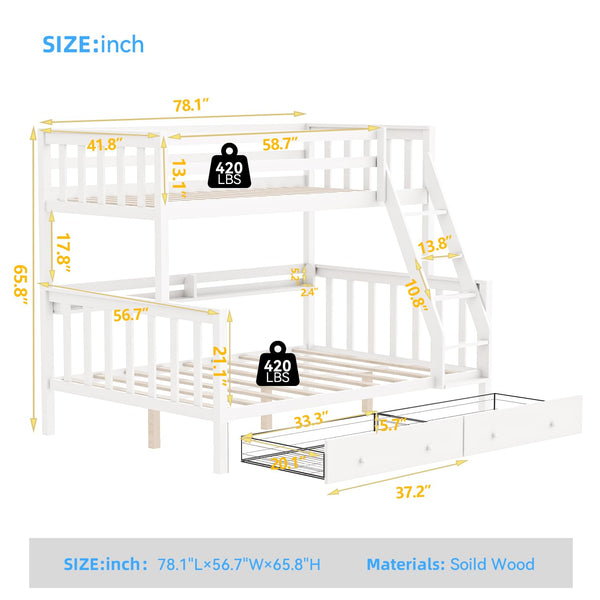 Twin Over Full Bunk Bed with Charging Station & LED Lights