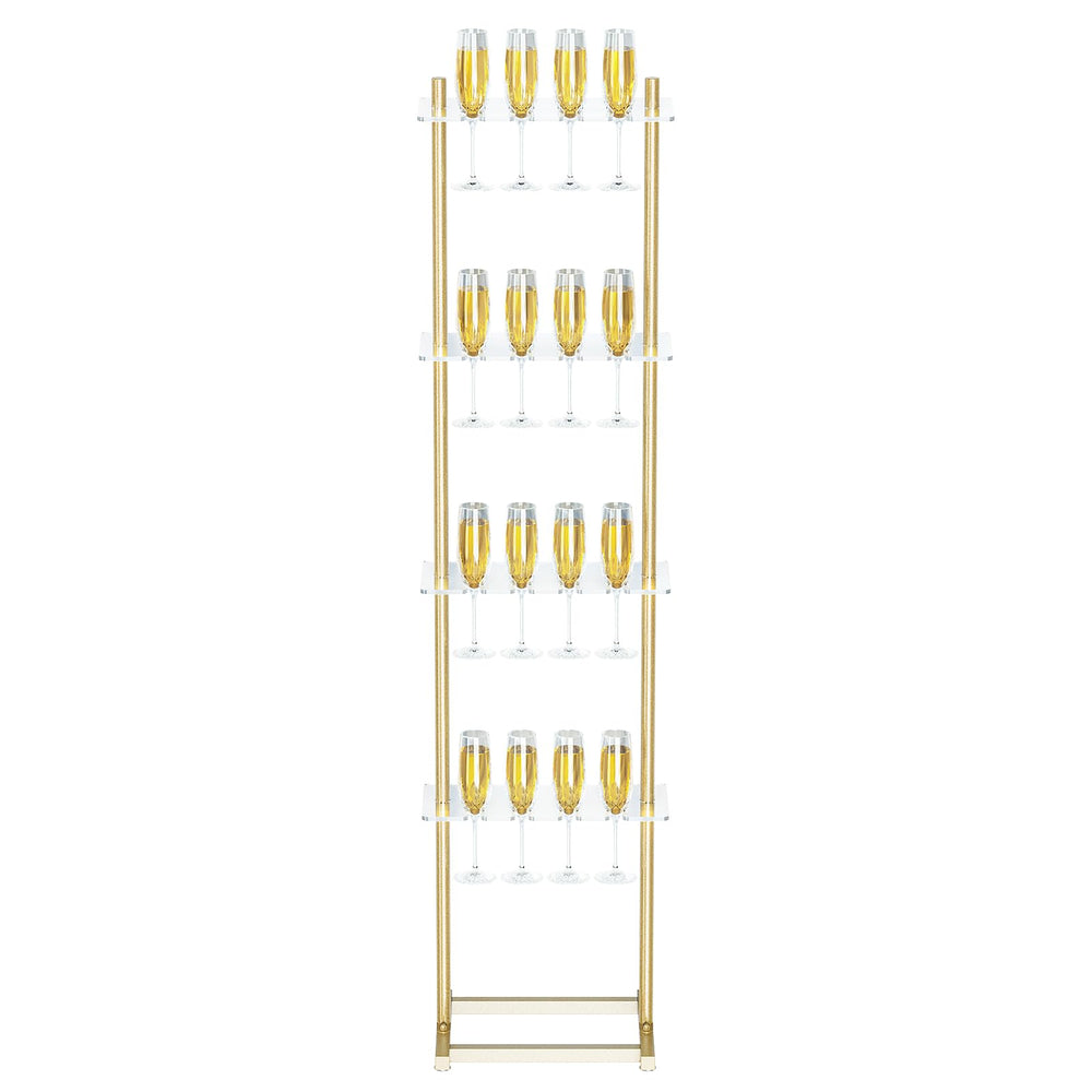 4-Tier Acrylic Champagne Wall Stand – 32 Glass Holder, Golden
