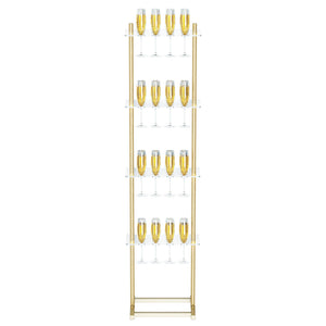 4-Tier Acrylic Champagne Wall Stand – 32 Glass Holder, Golden