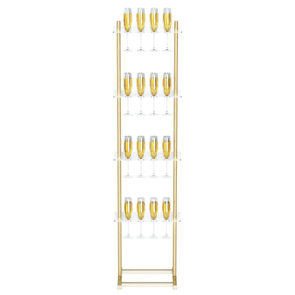 4-Tier Acrylic Champagne Wall Stand – 32 Glass Holder, Golden