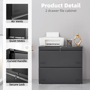 Metal Lateral File Cabinet with Lock – 2-Drawer Home Office Filing Cabinet