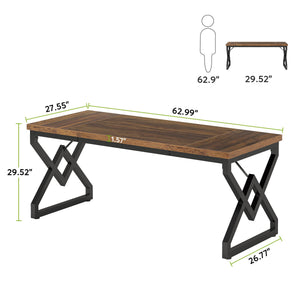 63-Inch Large Executive Office Desk with Metal Frame