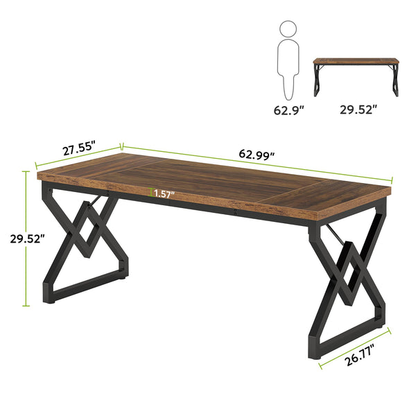 63-Inch Large Executive Office Desk with Metal Frame
