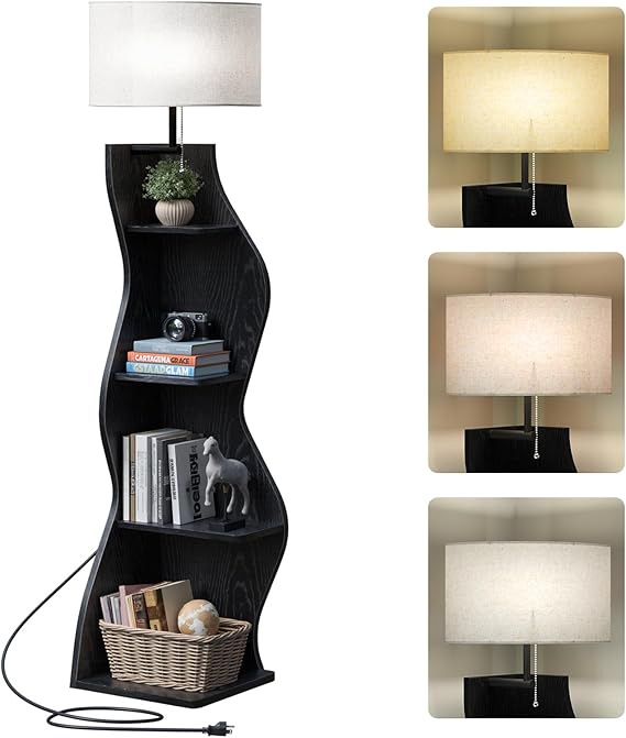 4-Tier Wavy Corner Bookshelf, 64" Tall