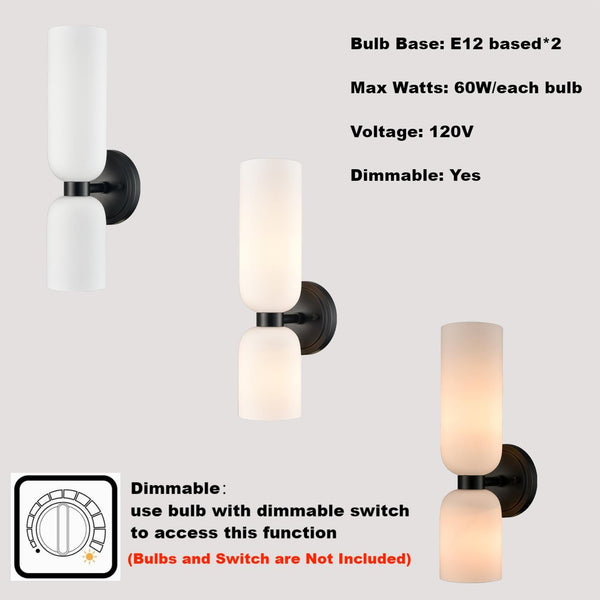 Modern 2-Light Wall Sconce Set of 2 – Milky White Glass