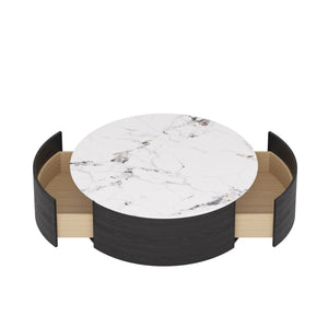 Round Coffee Table with Drawers & Sintered Stone Top