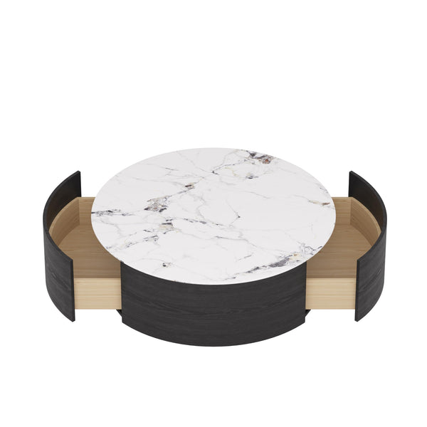 Round Coffee Table with Drawers & Sintered Stone Top
