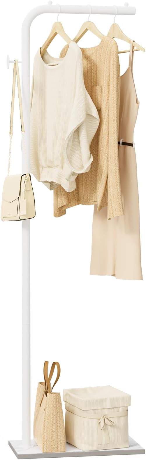 L-Shaped Metal Coat Rack with Rock Base