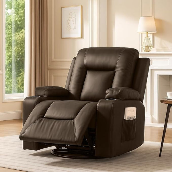 Swivel Recliner Chair with Cup Holders & Side Pockets