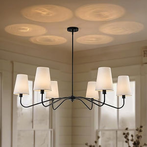 47-Inch Modern 6-Light Chandelier with Fabric Shades – Adjustable Large Ceiling Light Fixture