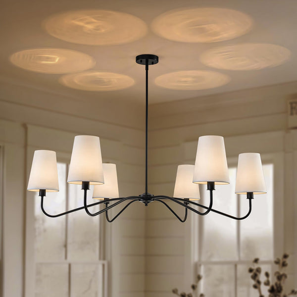 47-Inch Modern 6-Light Chandelier with Fabric Shades – Adjustable Large Ceiling Light Fixture