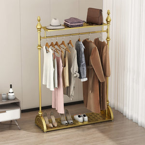 Gold Clothing Rack with Double Shelves, 39.4-Inch