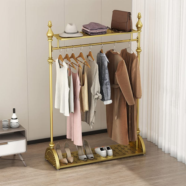Gold Clothing Rack with Double Shelves, 39.4-Inch