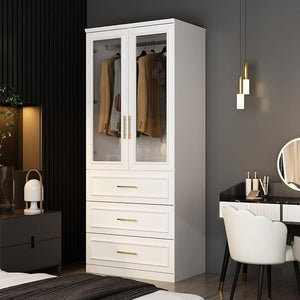 Slim Wardrobe Armoire with Clothing Rod & Storage Shelves