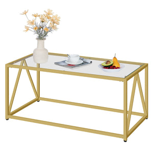 Glass Coffee Table with Gold Metal Frame
