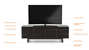 79.25" TV Stand with Louvered Doors, Soundbar Shelf & Cable Management