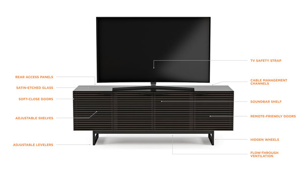 79.25" TV Stand with Louvered Doors, Soundbar Shelf & Cable Management