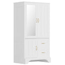 3-Door Wardrobe Armoire with Mirror, Hanging Rod & 2 Drawers – White