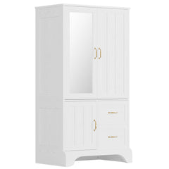 3-Door Wardrobe Armoire with Mirror, Hanging Rod & 2 Drawers – White