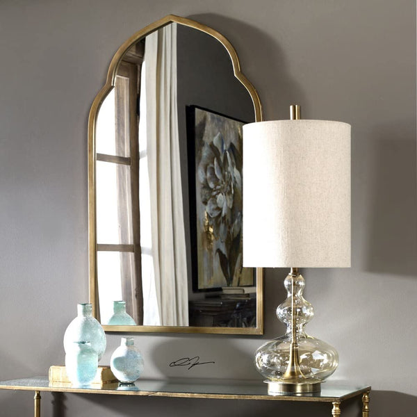 Amber Table Lamp with Antique Brass Finish