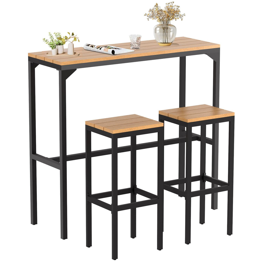 3-Piece Outdoor High Top Bar Set with 47" Table and 2 Bar Stools