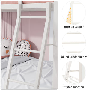Twin Over Twin Metal Bunk Bed with Ladder & Guardrail