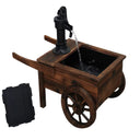 Solar-Powered Wood Outdoor Fountain with Hand Pump Cart Design