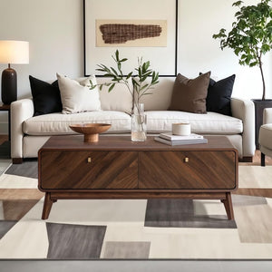 LuxenHome Coffee Table with Storage, 47" Mid Century Modern Coffee Table, Live Edge Coffee Tables for Living Room, Wooden Center Table with Ample Storage Space