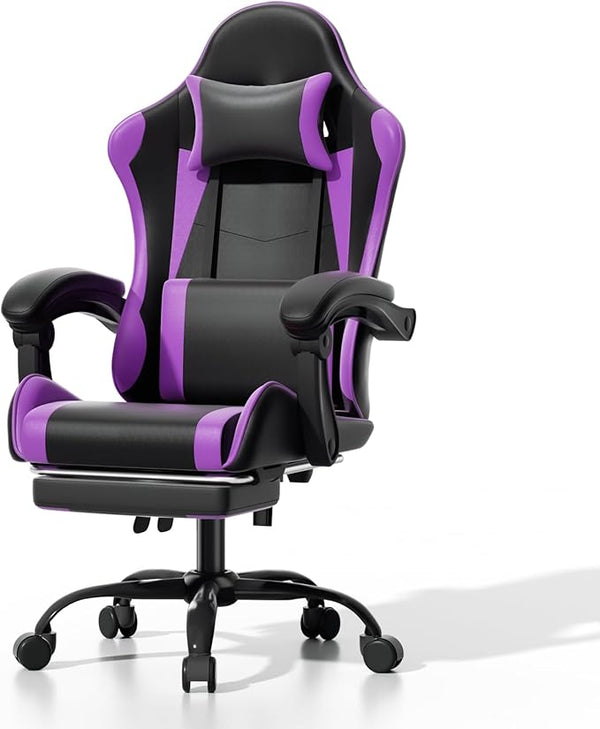 Ergonomic Gaming Chair with Footrest, Headrest & Lumbar Support