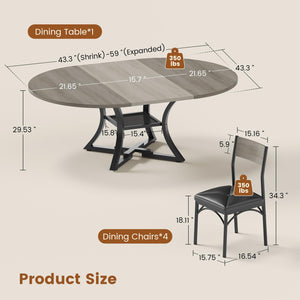 Round Extendable Dining Table Set for 4–8 with Cushion Chairs