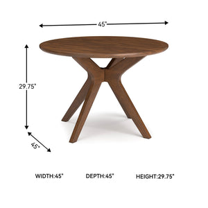 Round Dining Table, Seats 4, Medium Brown, 45"W x 29.75"H