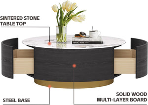 Round Coffee Table with Drawers & Sintered Stone Top