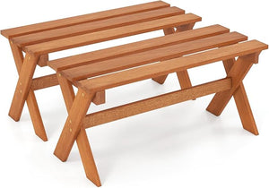 Outdoor Wood Bench – 2-Person Hardwood Patio Bench with Slatted Seat