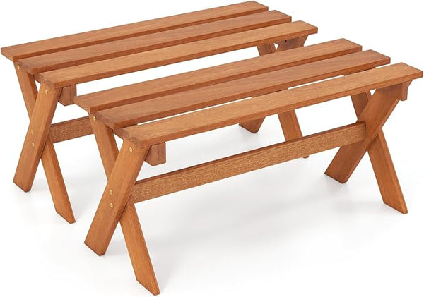 Outdoor Wood Bench – 2-Person Hardwood Patio Bench with Slatted Seat