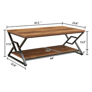 47-Inch 2-Tier Rectangle Coffee Table with Open Shelves