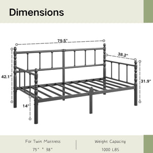 Twin Daybed Frame with Steel Slats, Metal Sofa Bed – Twin Size, Black