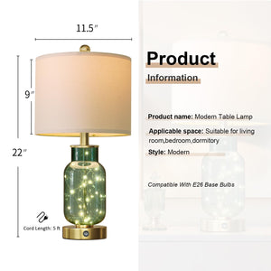 22" Glass Table Lamps Set of 2 with LED Night Light & USB Ports