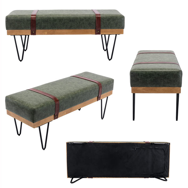 PU Leather Rectangle Ottoman Bench with Metal Legs