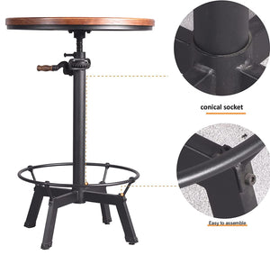 Adjustable Height Round Bar Table – Industrial Swivel Pub Table
