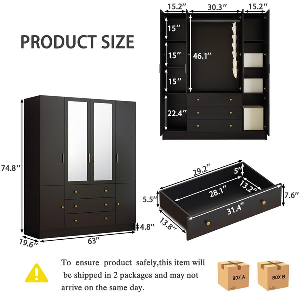 LED Armoire Wardrobe Closet with Mirror & Drawers