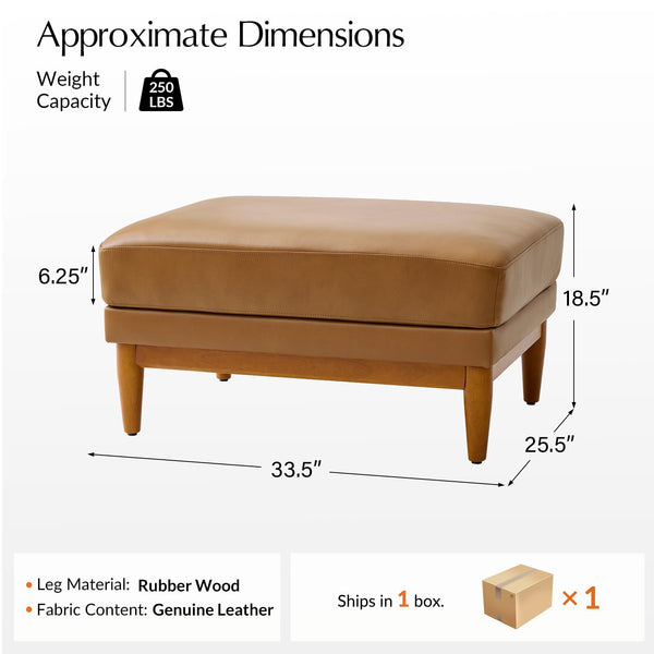 Genuine Leather Ottoman Coffee Table with Solid Wood Legs