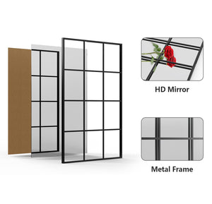 Large Arched Grid Wall Mirror – Matte Black Metal Frame