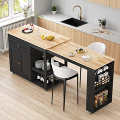Extendable Rolling Kitchen Island with Dining Table