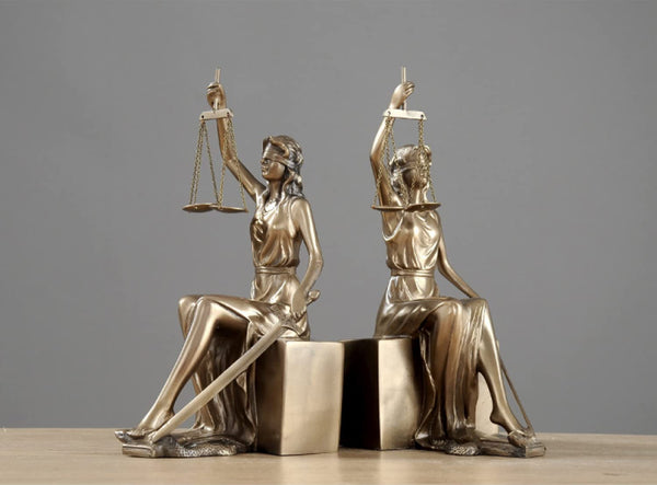 Lady Justice Statue Decorative Bookends – Bronze Metal Sculpture