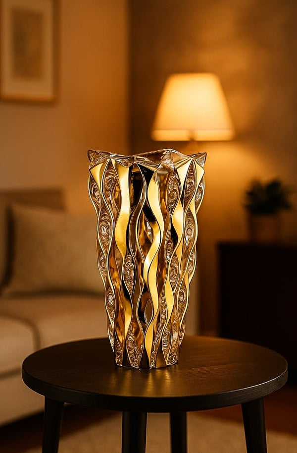 Gold Crystal Glass Flower Vase – 12 Inch Handmade European Design