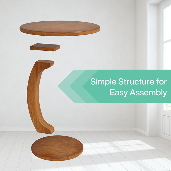 C-Shaped Round End Table — Brown