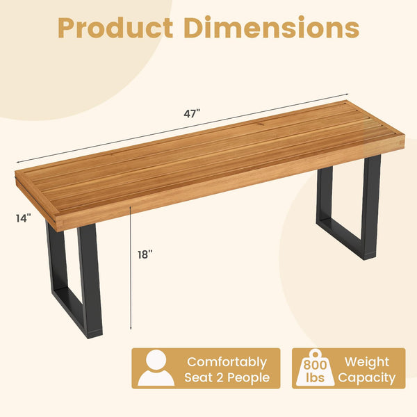 48" Acacia Wood Outdoor Bench with Metal Legs